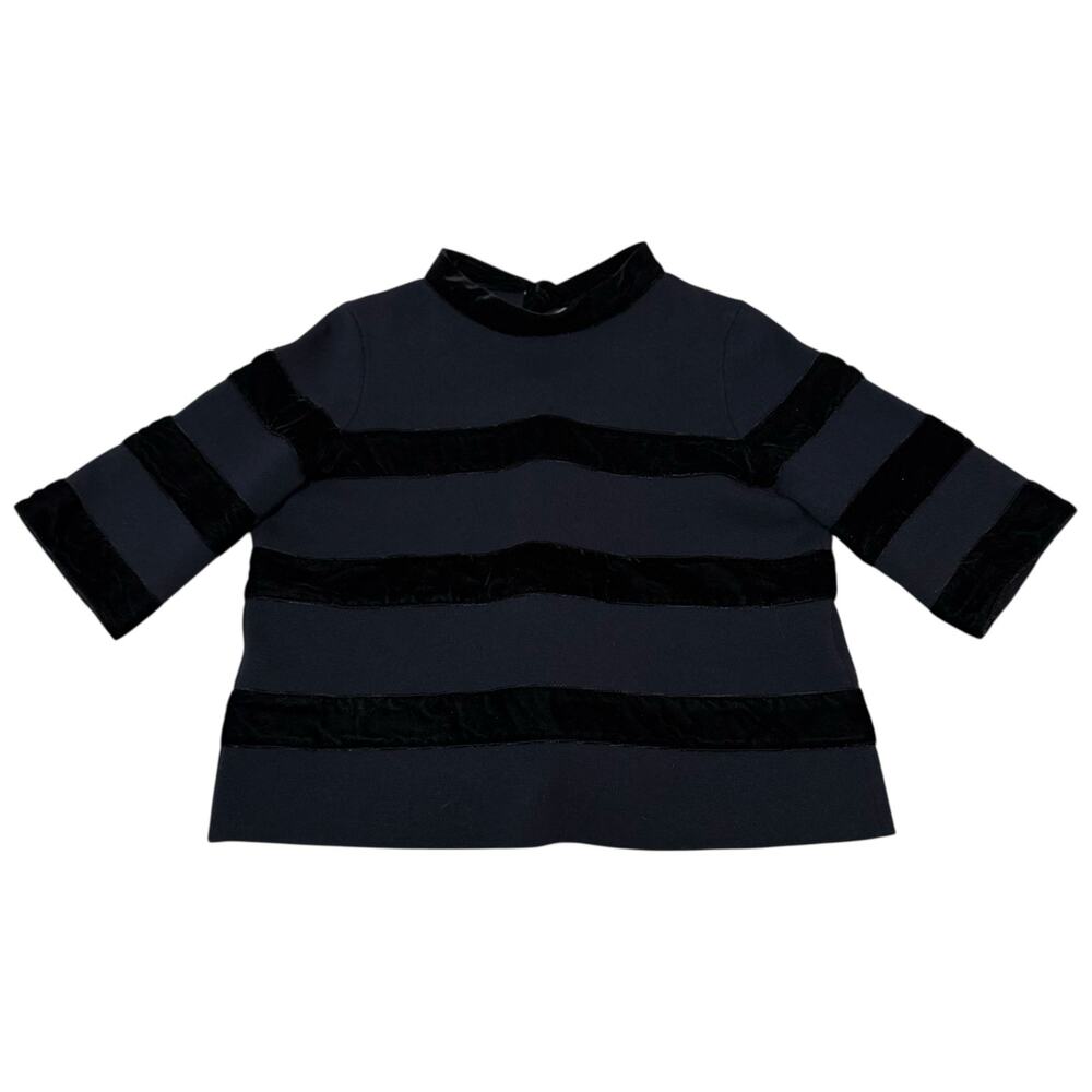 Maje Velvet Stripe Meline Knit Crop Top Open Back Navy Blue Size 2 / Medium - Picture 6 of 10